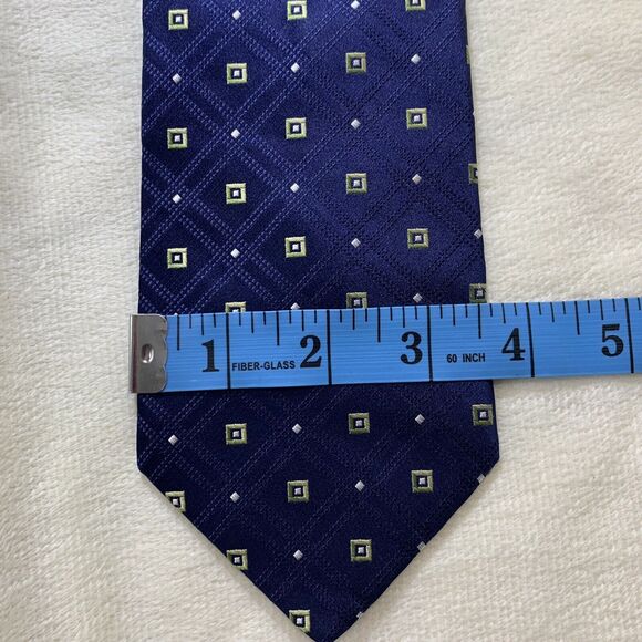 Nordstrom Necktie Silk Navy Blue Yellow Tie Geometric Diamonds Squares USA Corp - Picture 4 of 9